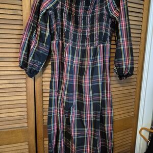J. Crew Multicolor Plaid Smoked Cotton Dress